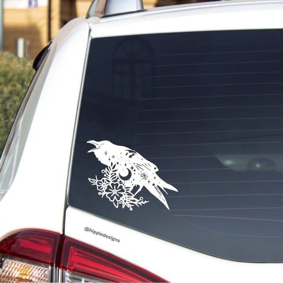 Floral Raven Vinyl Decal - Picture 1 of 5